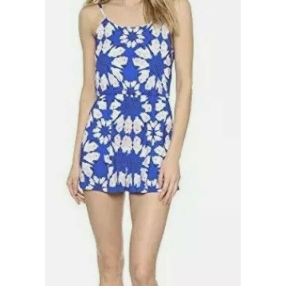 Alice & Olivia Women's Shorts Romper Blue White Birds Zipper Pockers Sz. 6